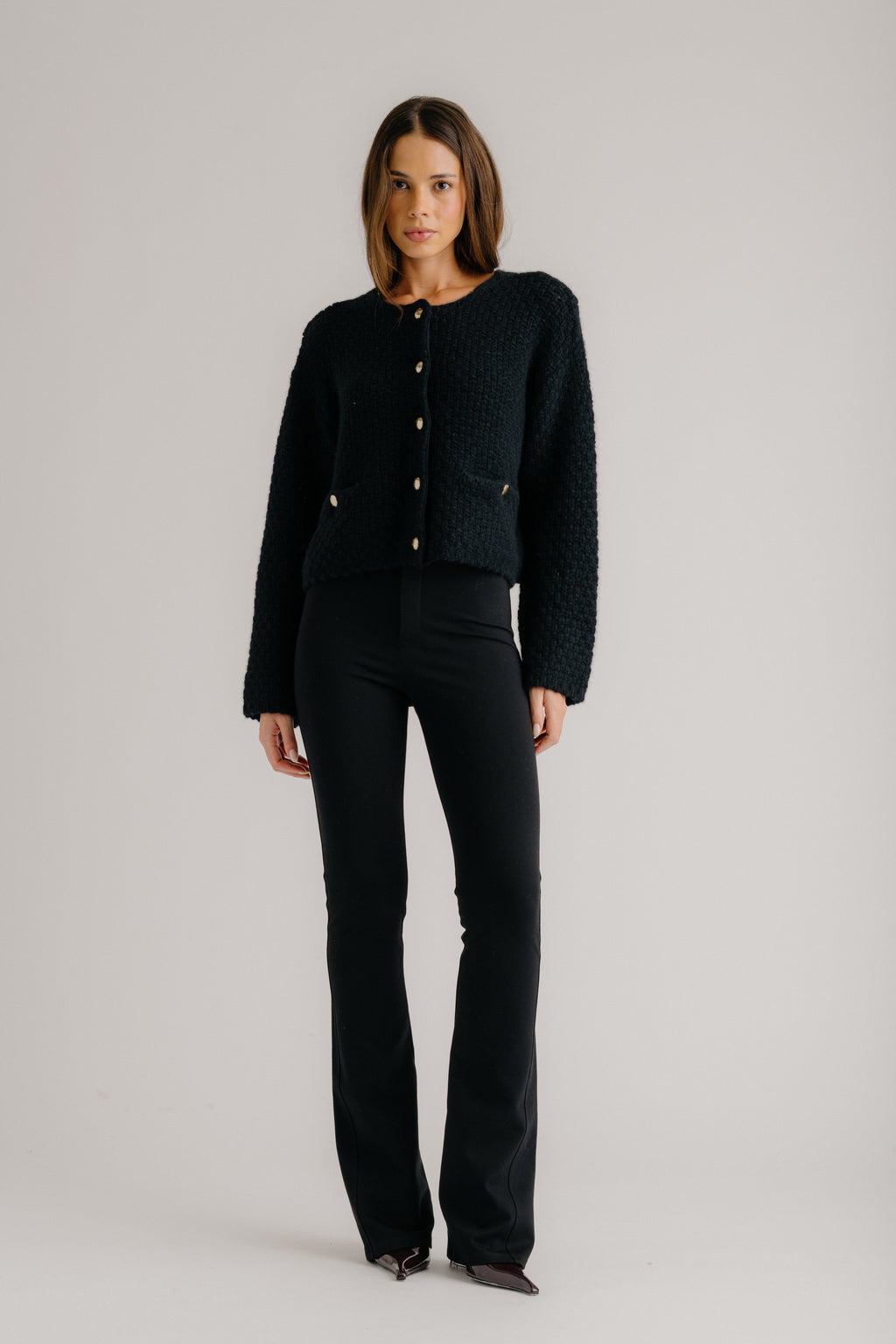 CHARLENE CROPPED WELT POCKET CASHMERE JACKET | BLACK