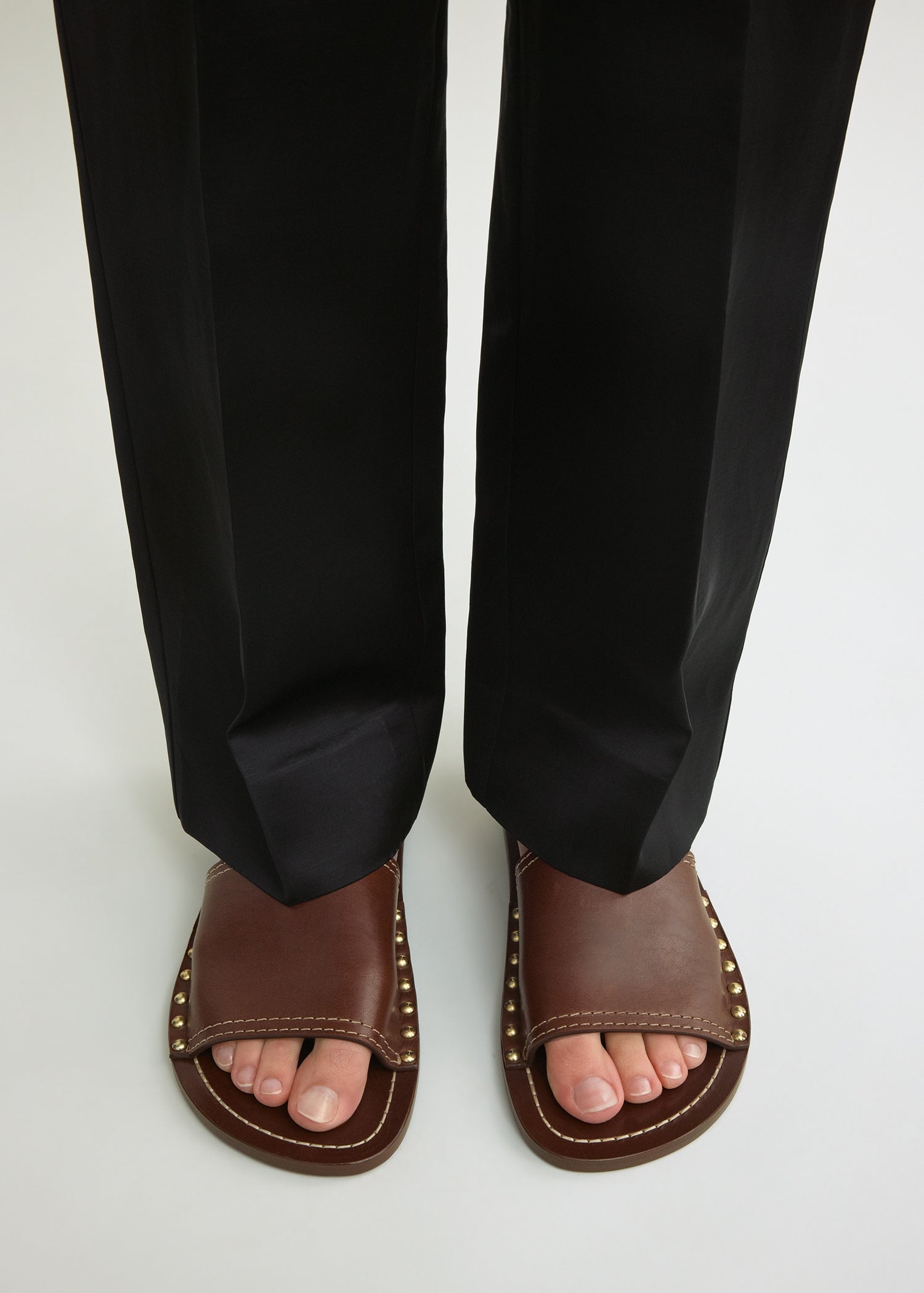 Studded leather slides sienna