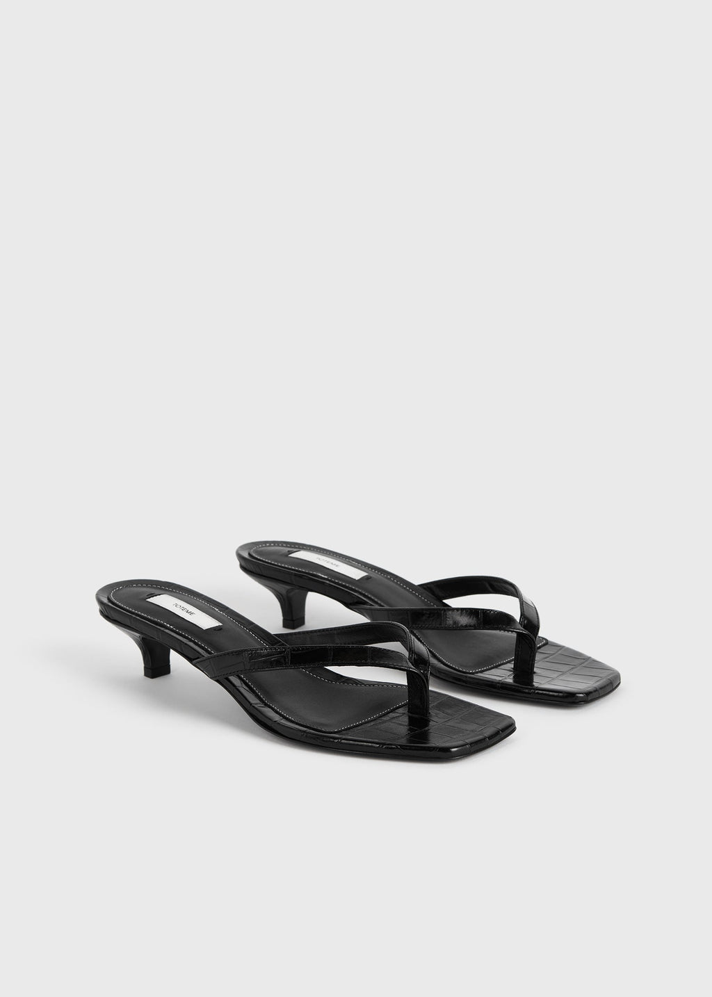 Croco-embossed heeled flip flops black