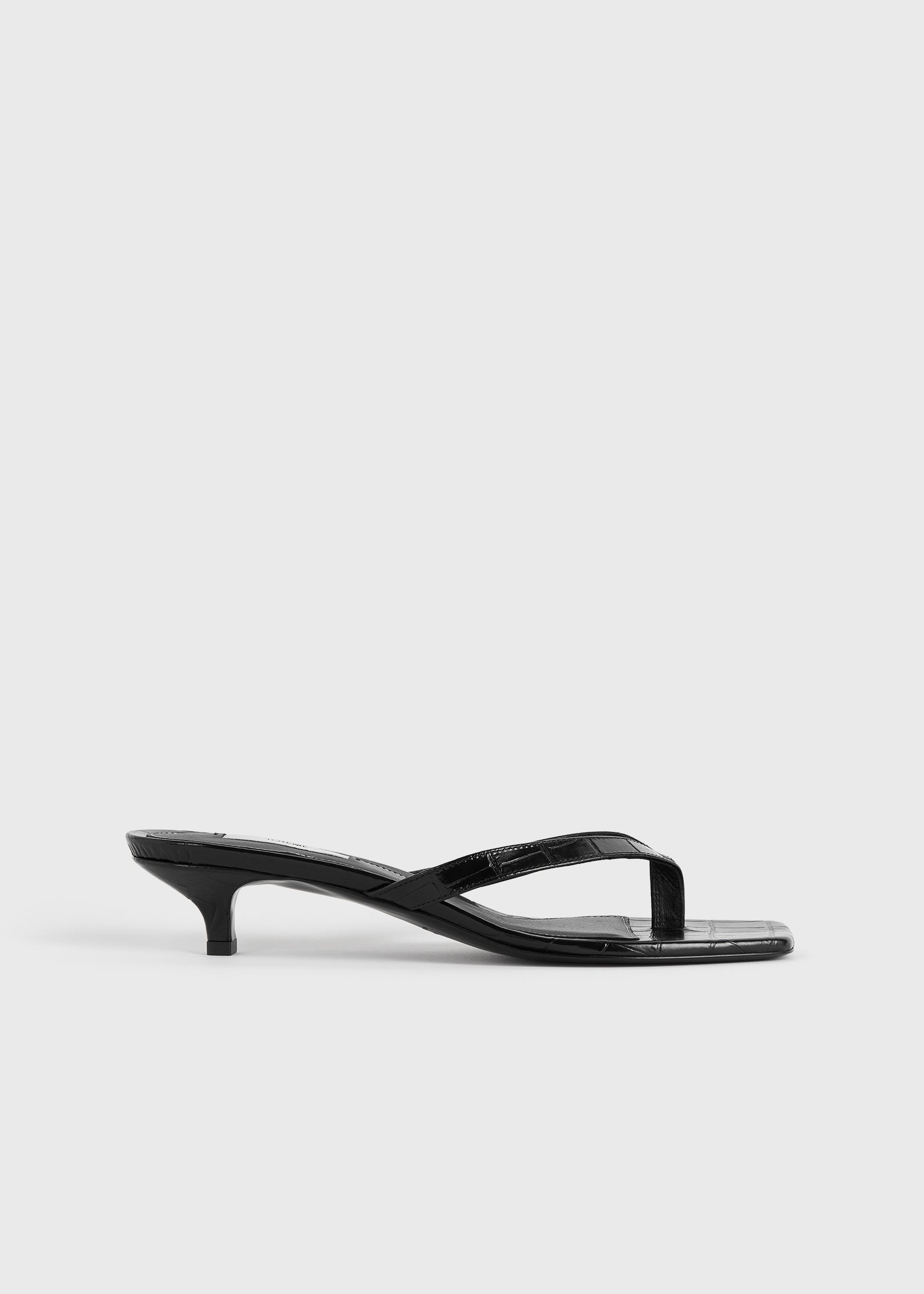 Croco-embossed heeled flip flops black