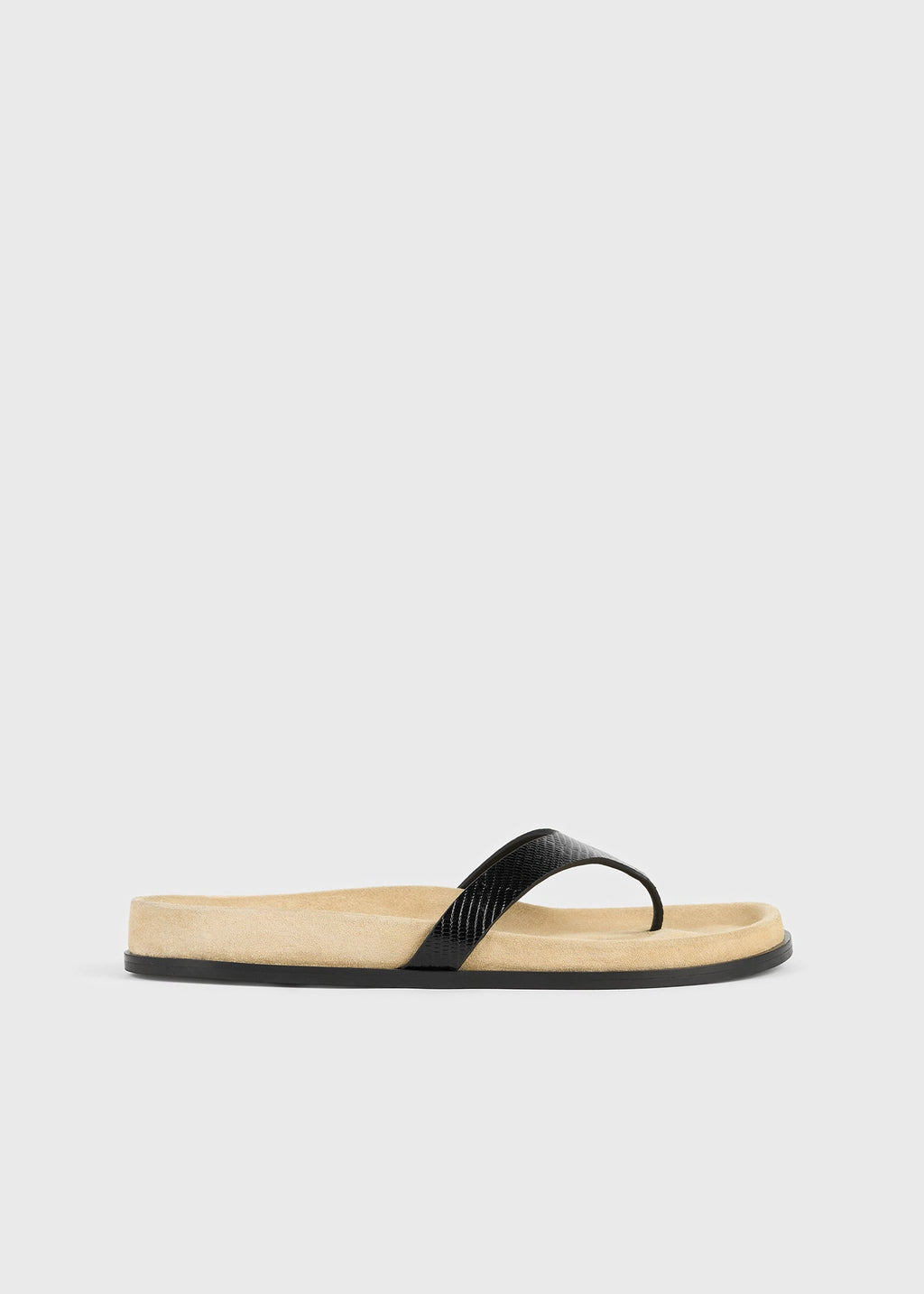 Contoured lizard-embossed flip flops beige/black
