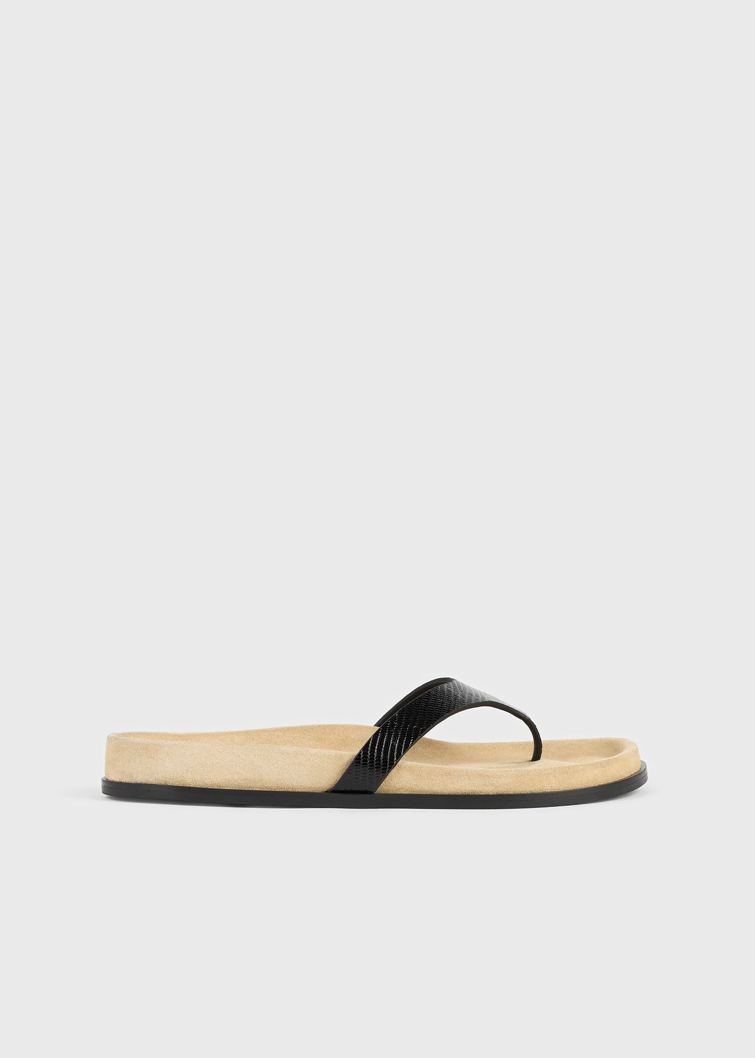 Contoured lizard-embossed flip flops beige/black