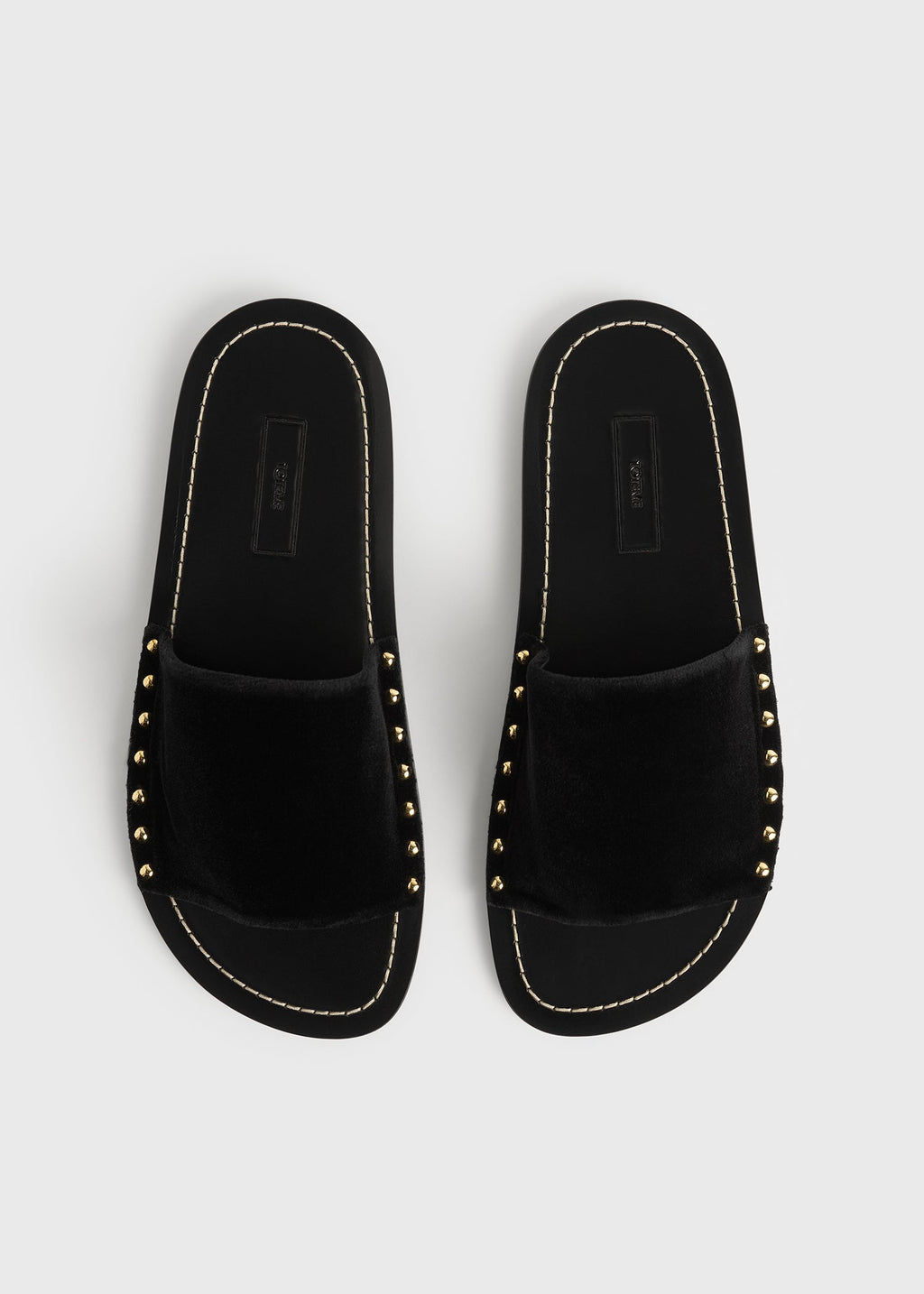Studded velvet slides black