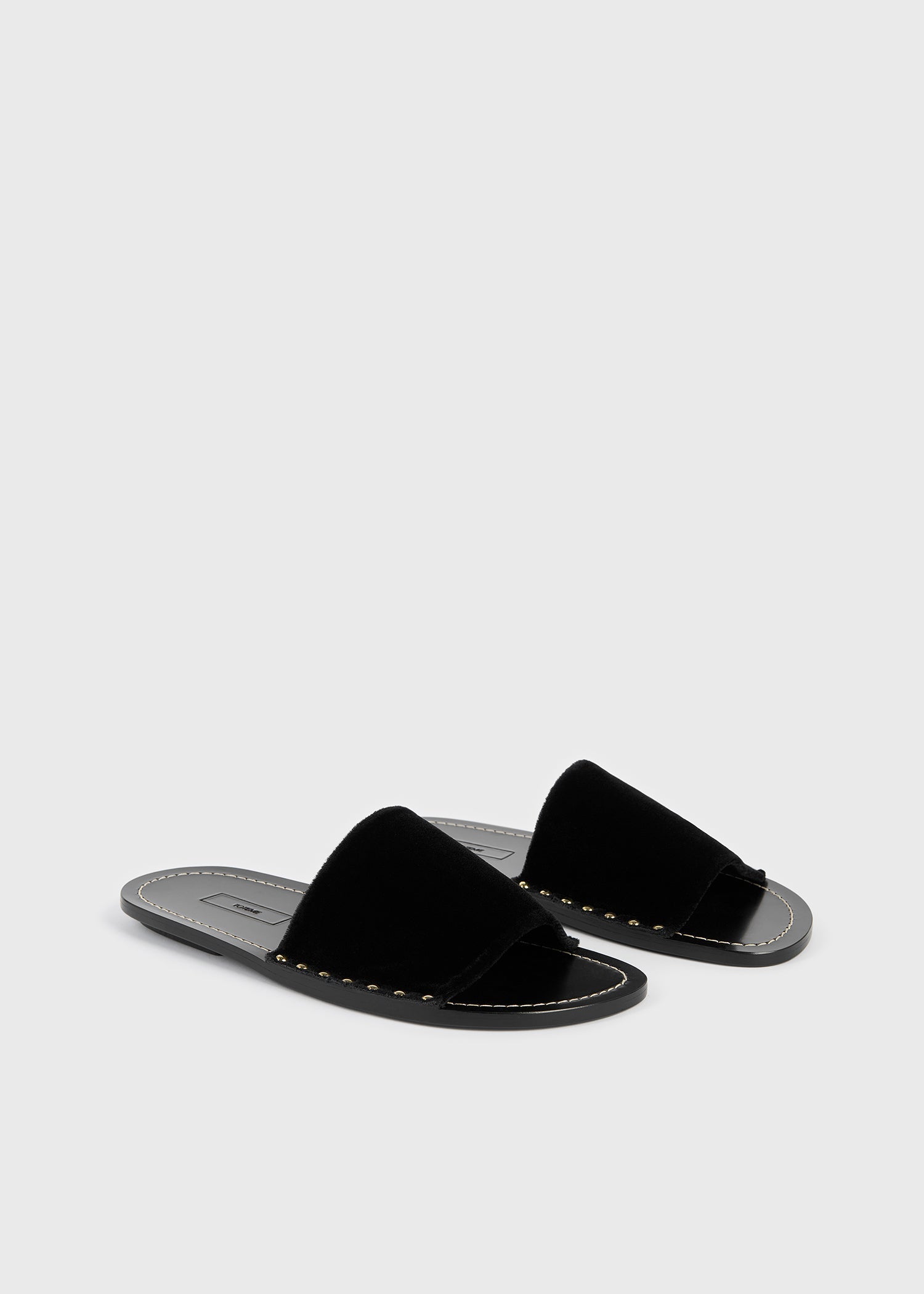 Studded velvet slides black